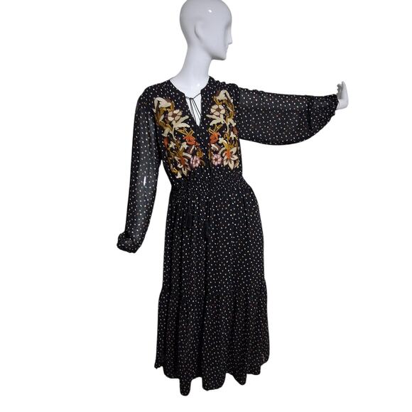 Rusty Dustty Bohemian Women's OXL Flowy Embroidered Whimsy Tassel Maxi Dress - Picture 4 of 10